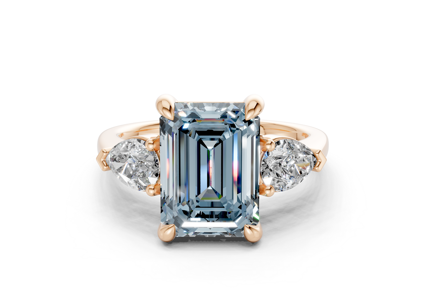 Vine Blue Diamond Three Stone Emerald Cut 1.8mm Engagement Ring