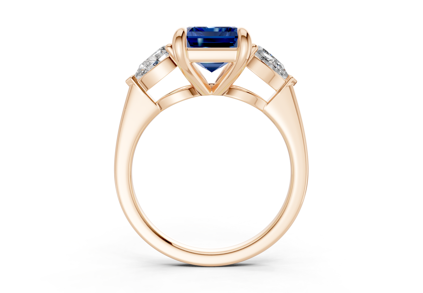 Vine Sapphire Gemstone Three Stone Emerald Cut 1.8mm Engagement Ring