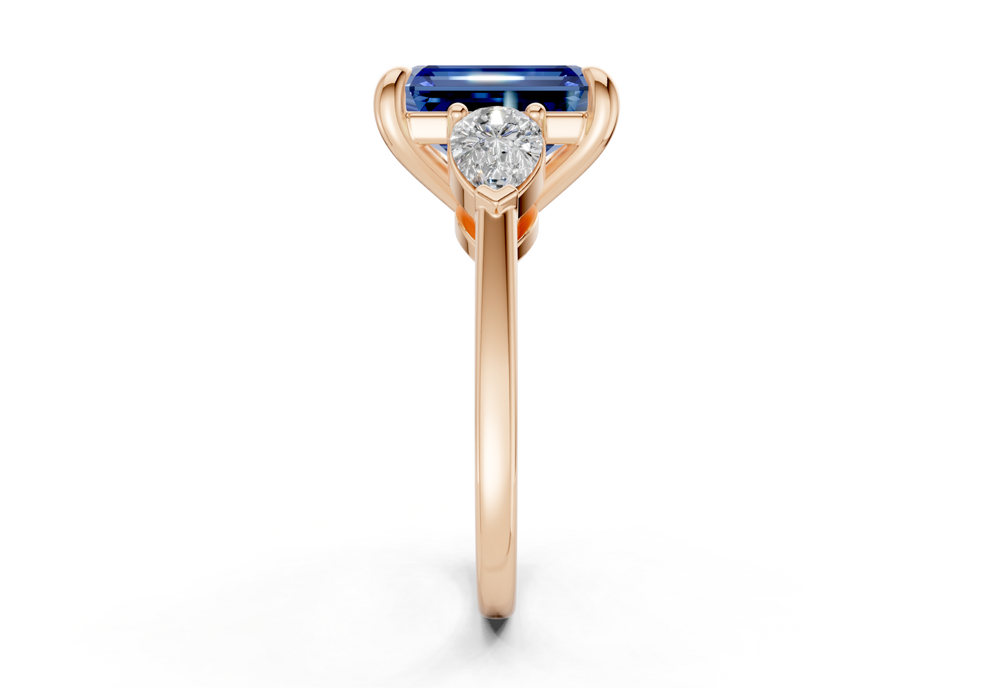 Vine Sapphire Gemstone Three Stone Emerald Cut 1.8mm Engagement Ring