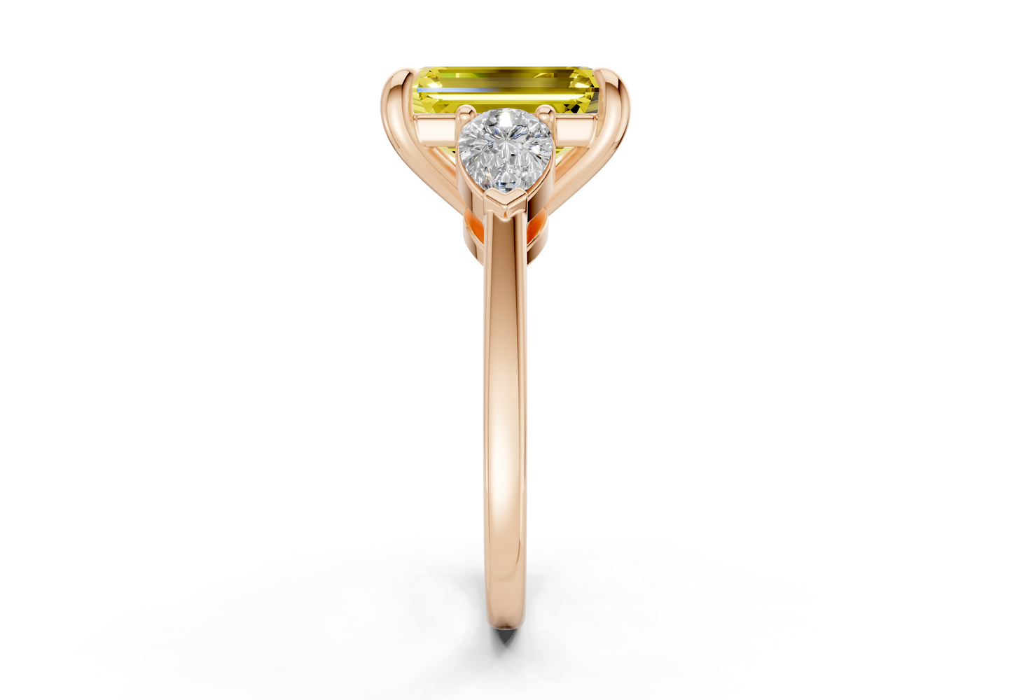 Vine Yellow Diamond Three Stone Emerald Cut 1.8mm Engagement Ring