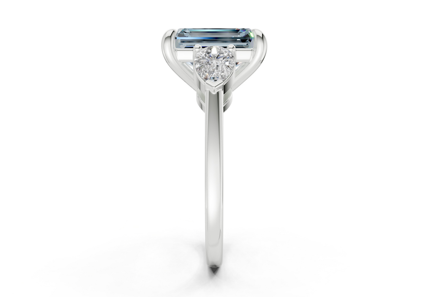 Vine Blue Diamond Three Stone Emerald Cut 1.8mm Engagement Ring