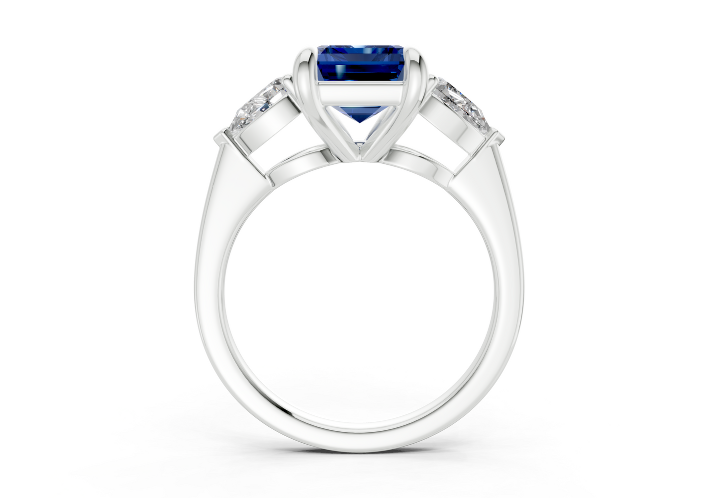Vine Sapphire Gemstone Three Stone Emerald Cut 1.8mm Engagement Ring