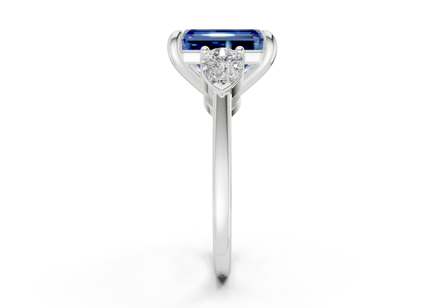 Vine Sapphire Gemstone Three Stone Emerald Cut 1.8mm Engagement Ring