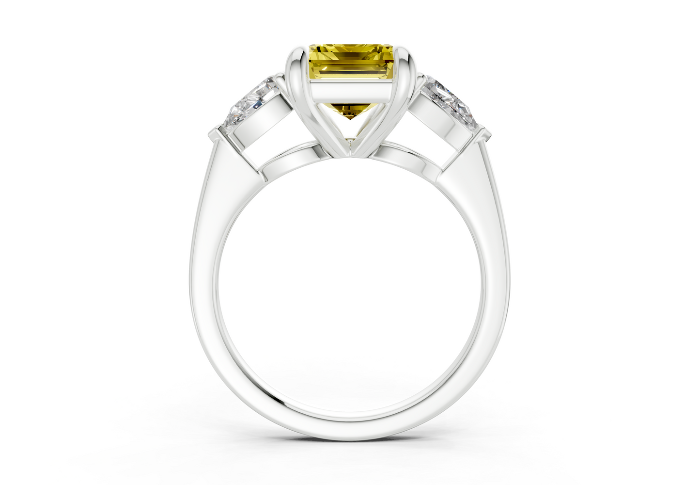Vine Yellow Diamond Three Stone Emerald Cut 1.8mm Engagement Ring