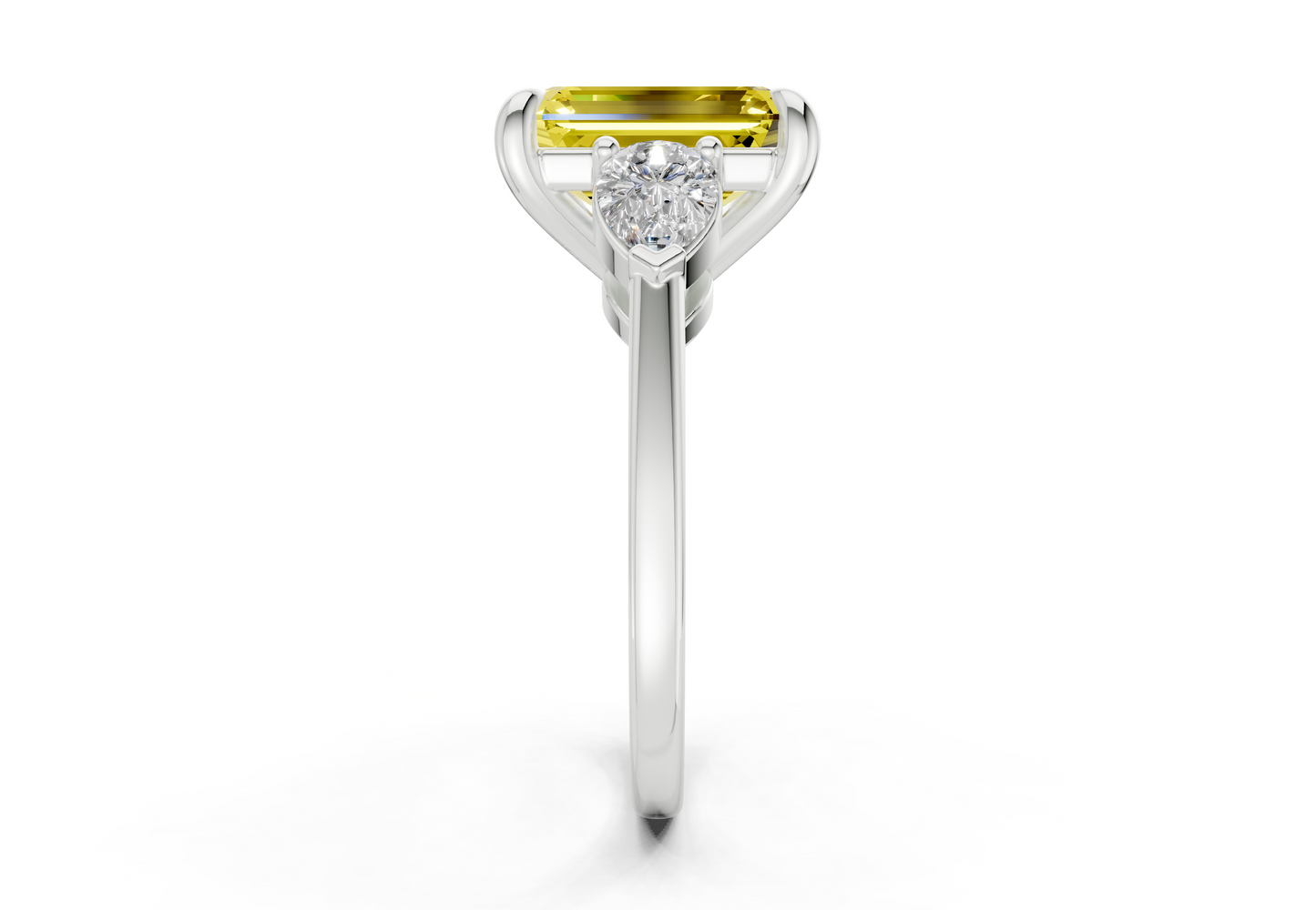 Vine Yellow Diamond Three Stone Emerald Cut 1.8mm Engagement Ring