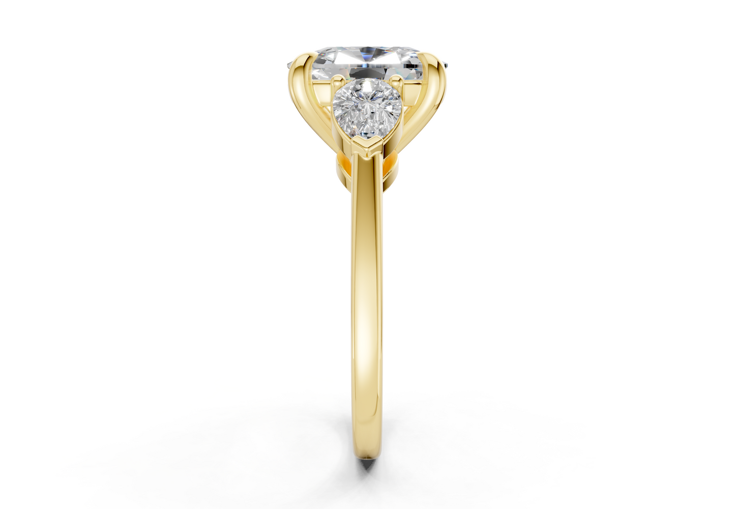 Vine Diamond Three Stone Elongated Cushion Cut 1.8mm Engagement Ring