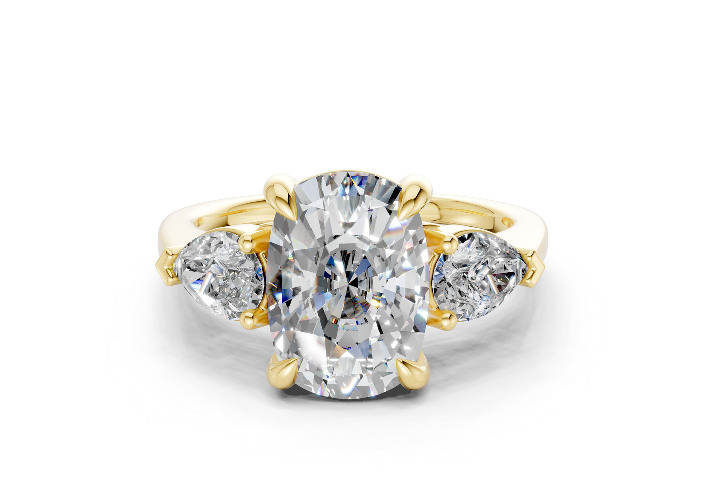 Vine Diamond Three Stone Elongated Cushion Cut 1.8mm Engagement Ring