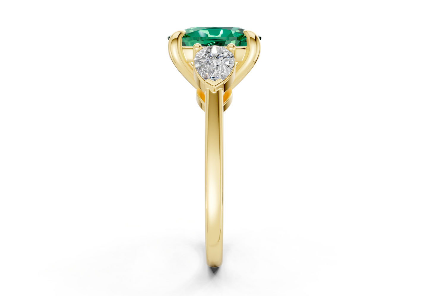 Vine Emerald Gemstone Three Stone Elongated Cushion Cut 1.8mm Engagement Ring