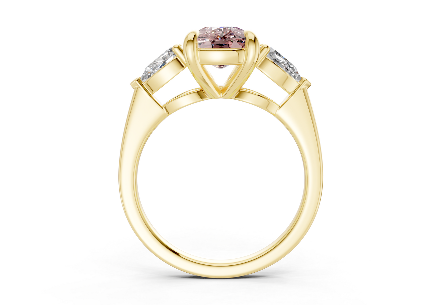 Vine Pink Diamond Three Stone Elongated Cushion Cut 1.8mm Engagement Ring