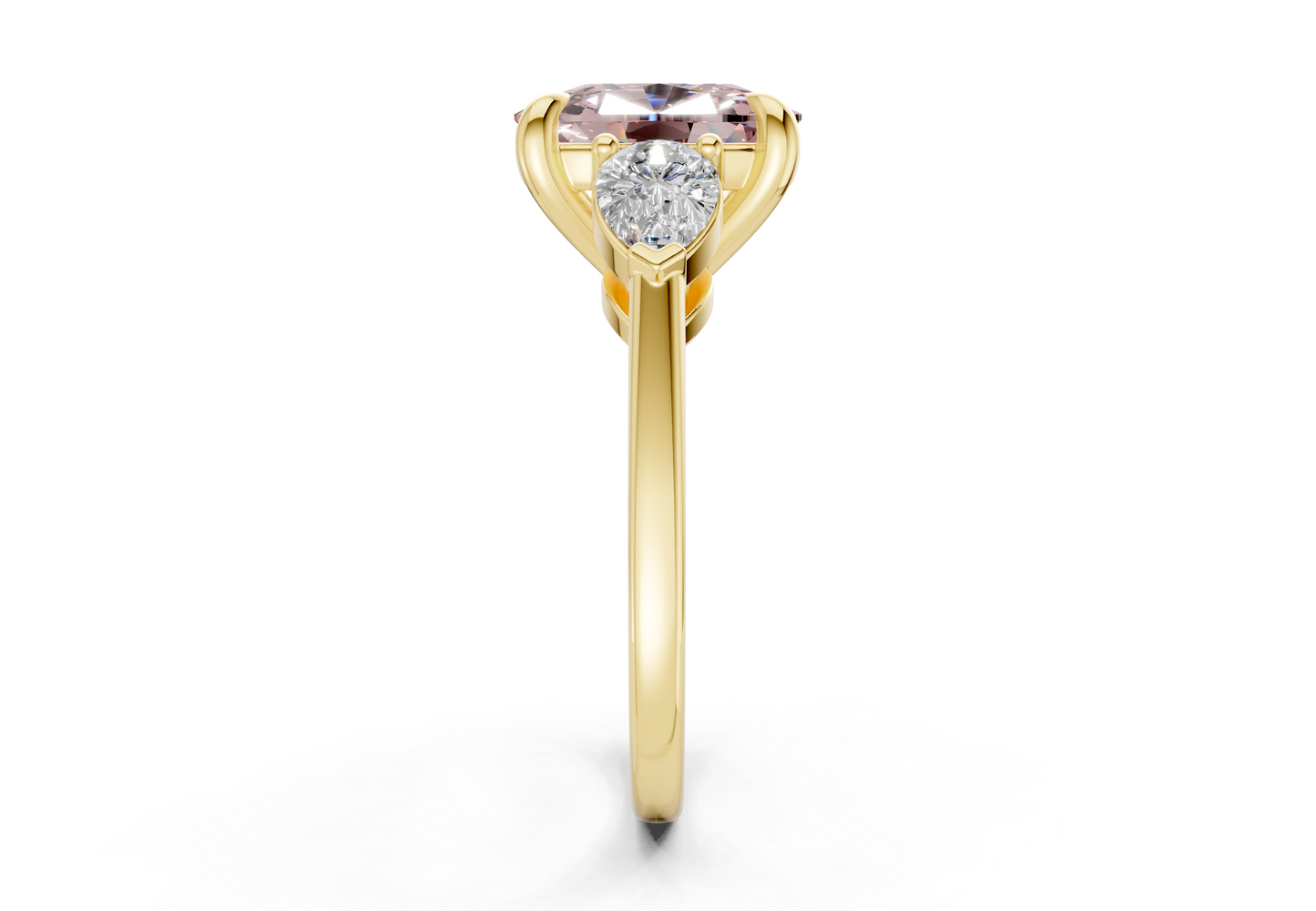 Vine Pink Diamond Three Stone Elongated Cushion Cut 1.8mm Engagement Ring
