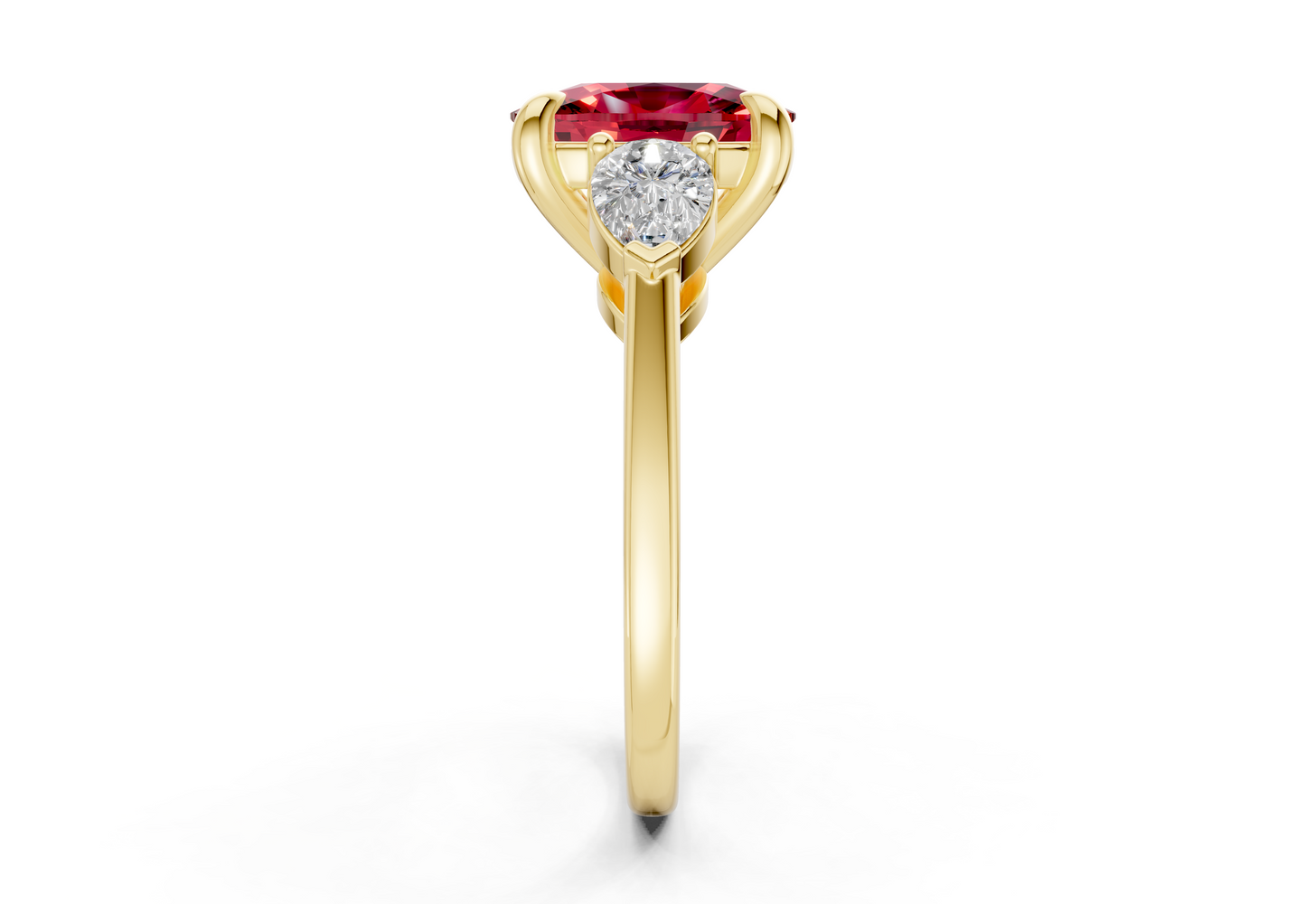 Vine Ruby Gemstone Three Stone Elongated Cushion Cut 1.8mm Engagement Ring