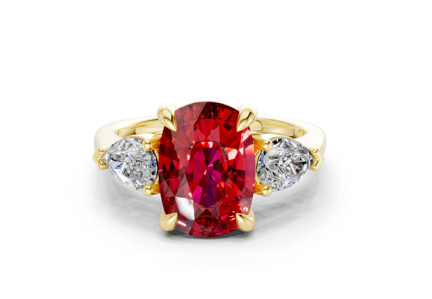 Vine Ruby Gemstone Three Stone Elongated Cushion Cut 1.8mm Engagement Ring