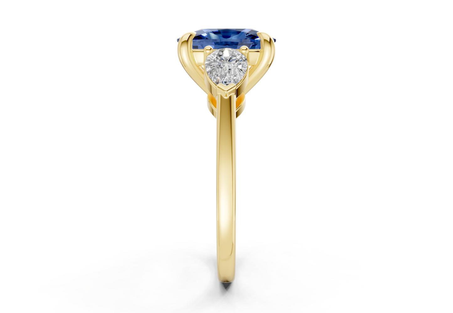 Vine Sapphire Gemstone Three Stone Elongated Cushion Cut 1.8mm Engagement Ring