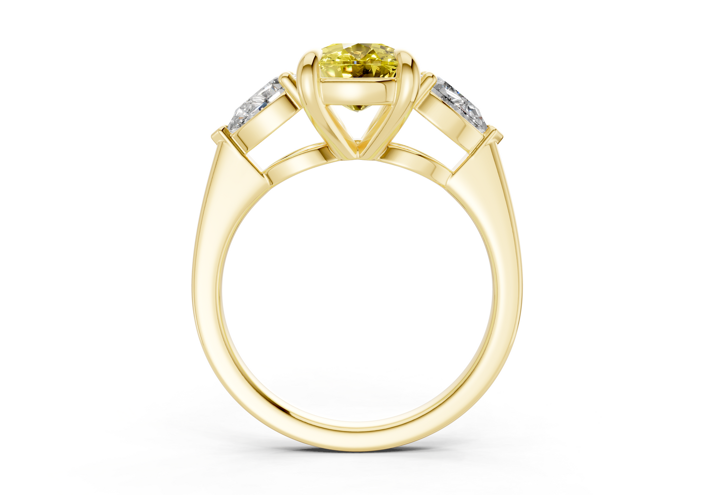 Vine Yellow Diamond Three Stone Elongated Cushion Cut 1.8mm Engagement Ring