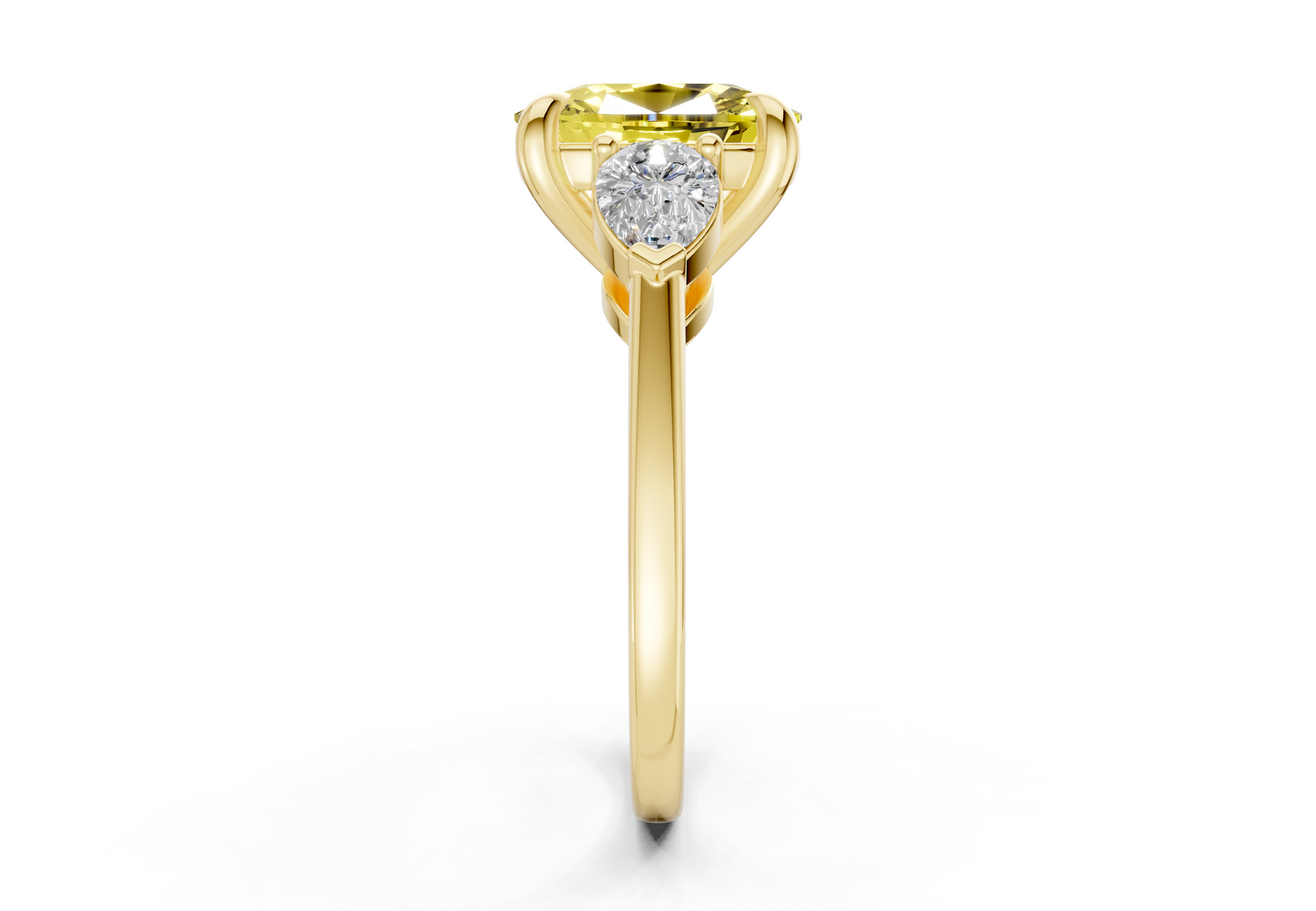 Vine Yellow Diamond Three Stone Elongated Cushion Cut 1.8mm Engagement Ring