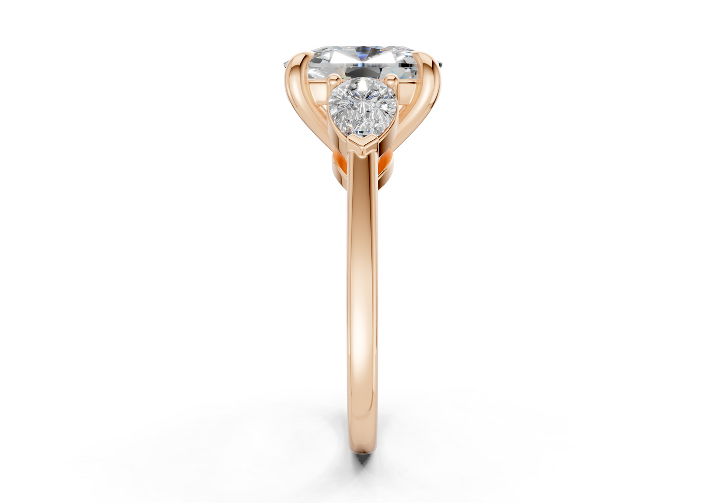 Vine Diamond Three Stone Elongated Cushion Cut 1.8mm Engagement Ring