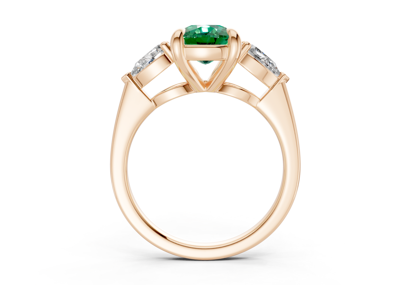Vine Emerald Gemstone Three Stone Elongated Cushion Cut 1.8mm Engagement Ring