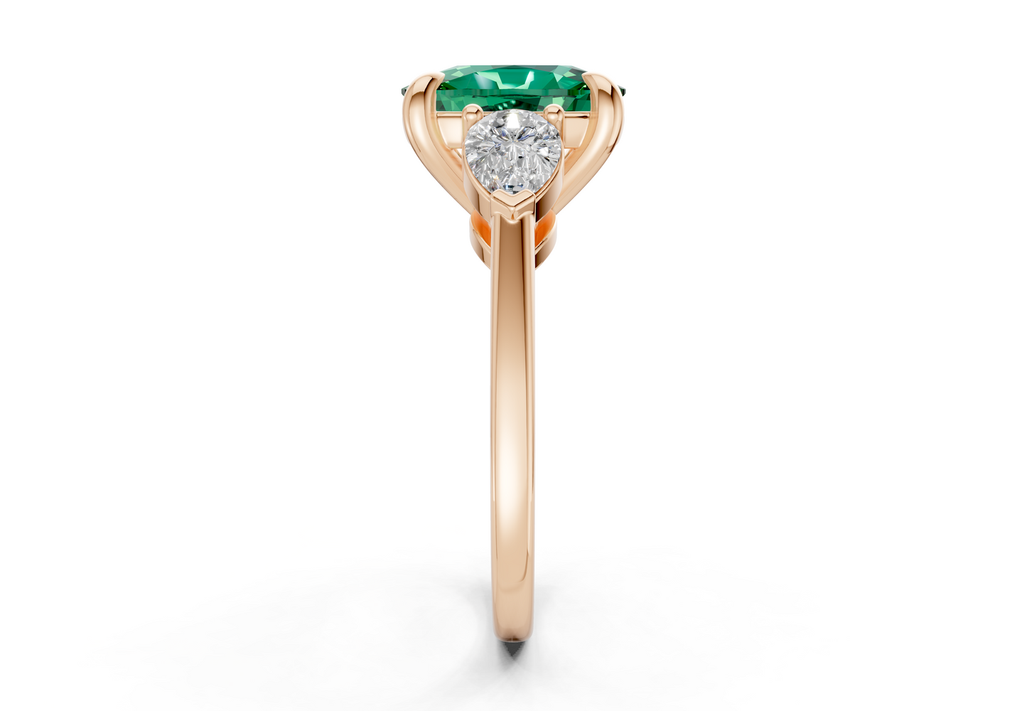 Vine Emerald Gemstone Three Stone Elongated Cushion Cut 1.8mm Engagement Ring
