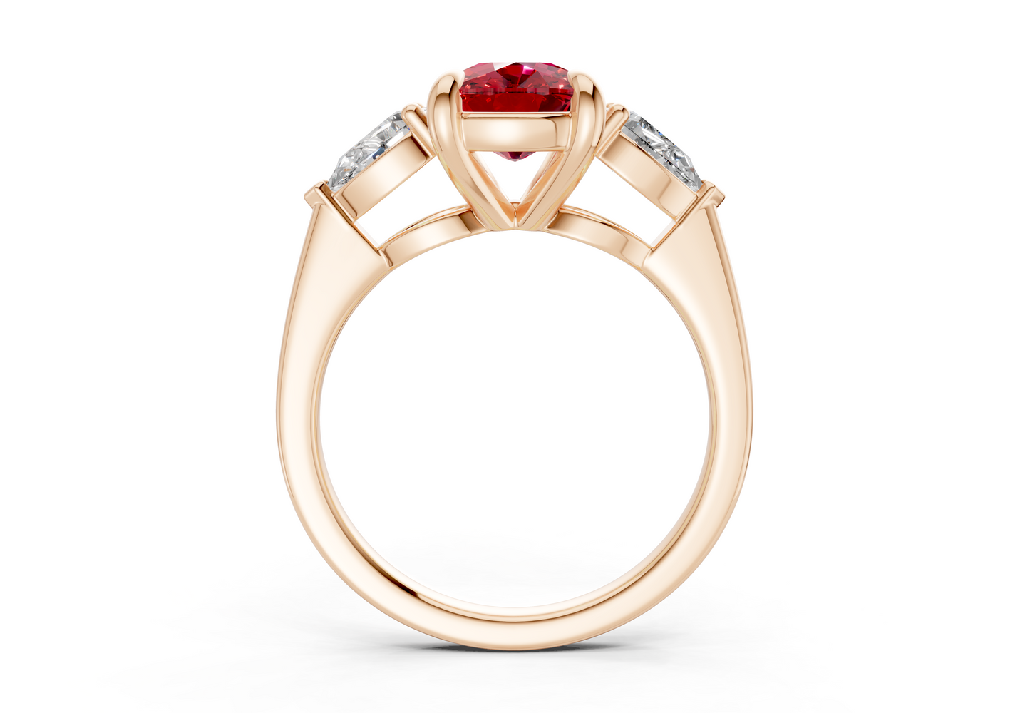 Vine Ruby Gemstone Three Stone Elongated Cushion Cut 1.8mm Engagement Ring