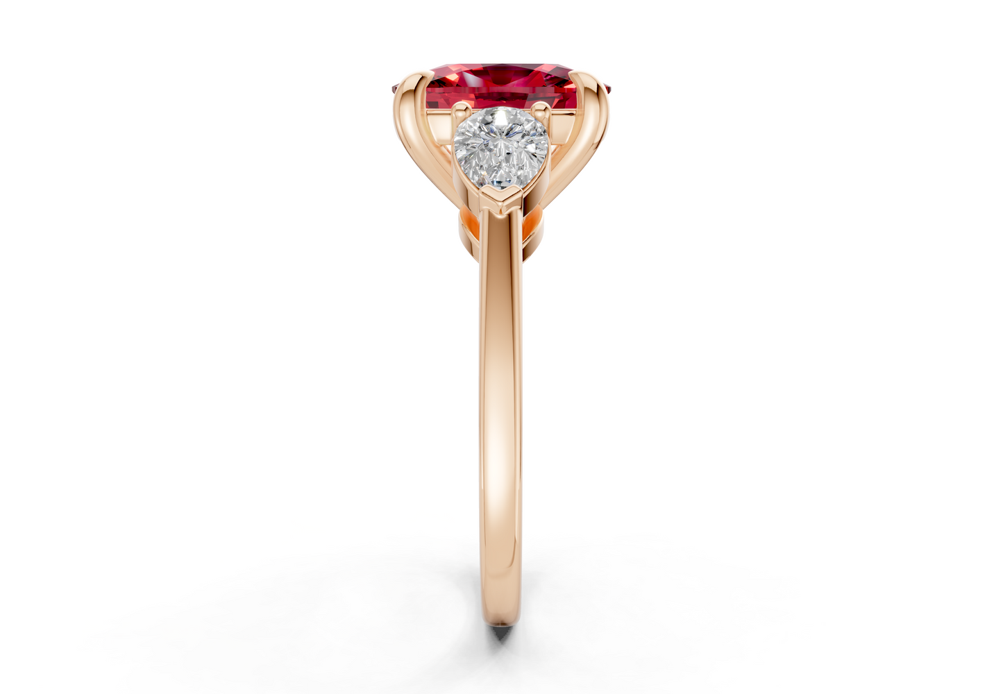 Vine Ruby Gemstone Three Stone Elongated Cushion Cut 1.8mm Engagement Ring