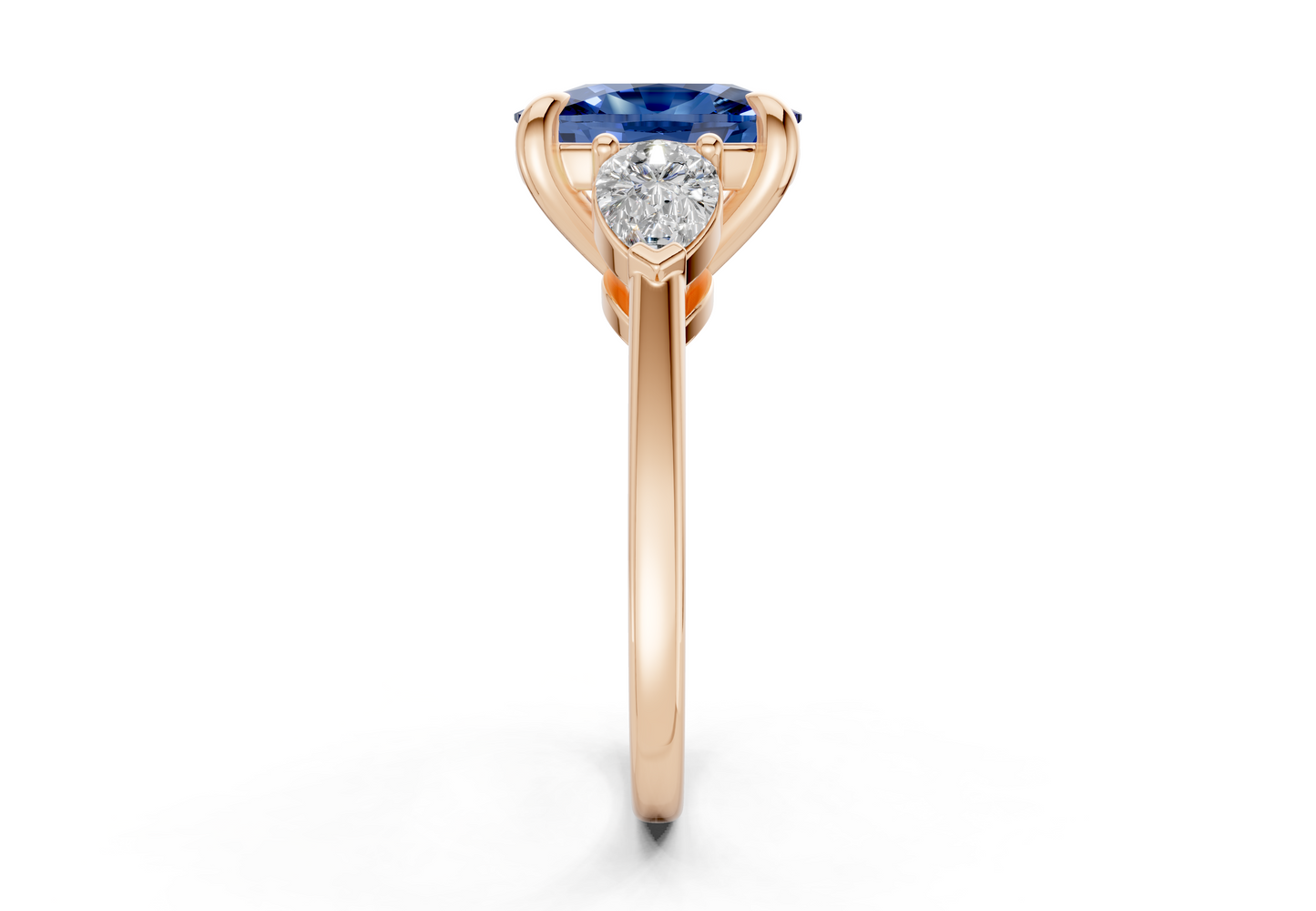 Vine Sapphire Gemstone Three Stone Elongated Cushion Cut 1.8mm Engagement Ring