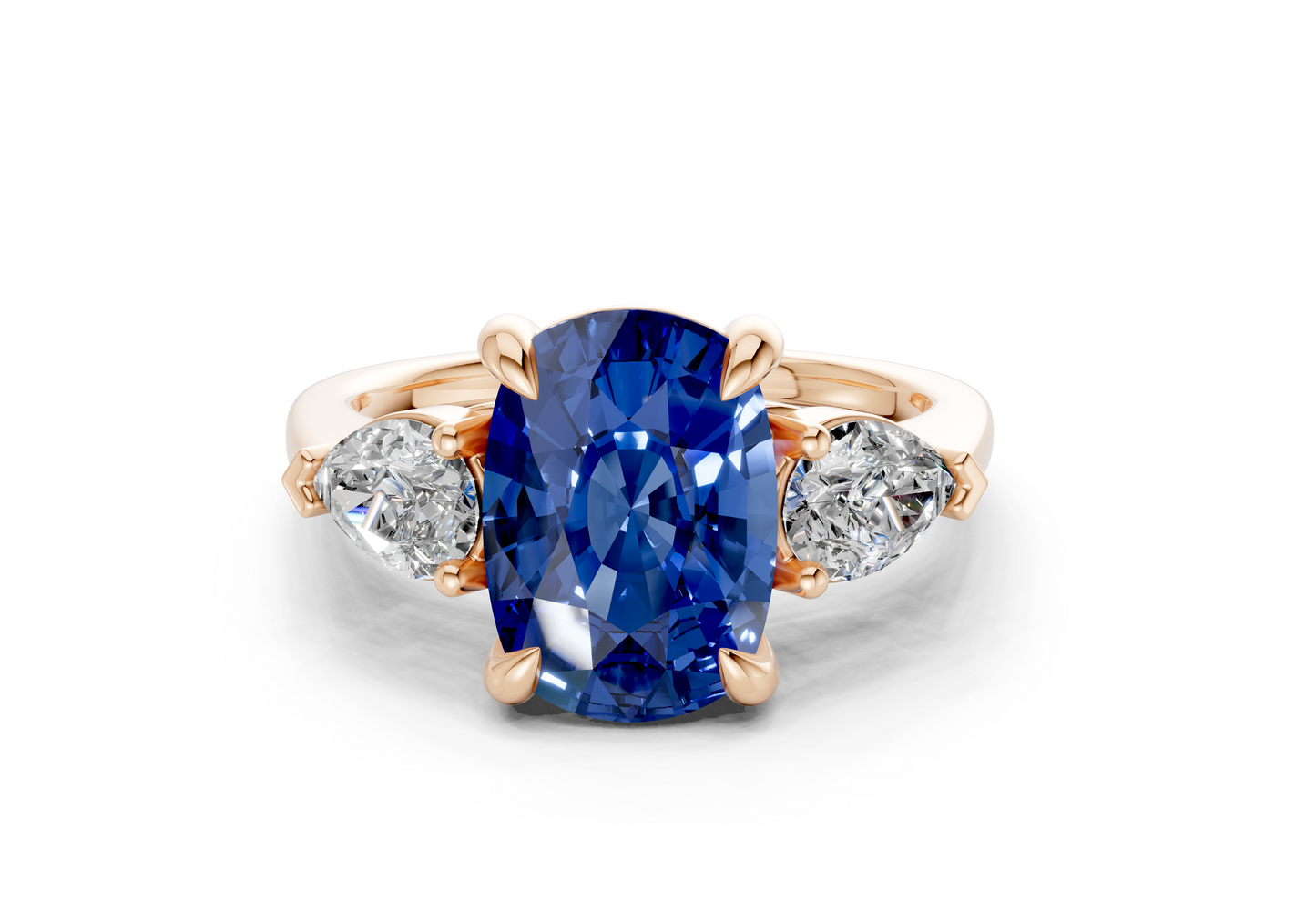 Vine Sapphire Gemstone Three Stone Elongated Cushion Cut 1.8mm Engagement Ring
