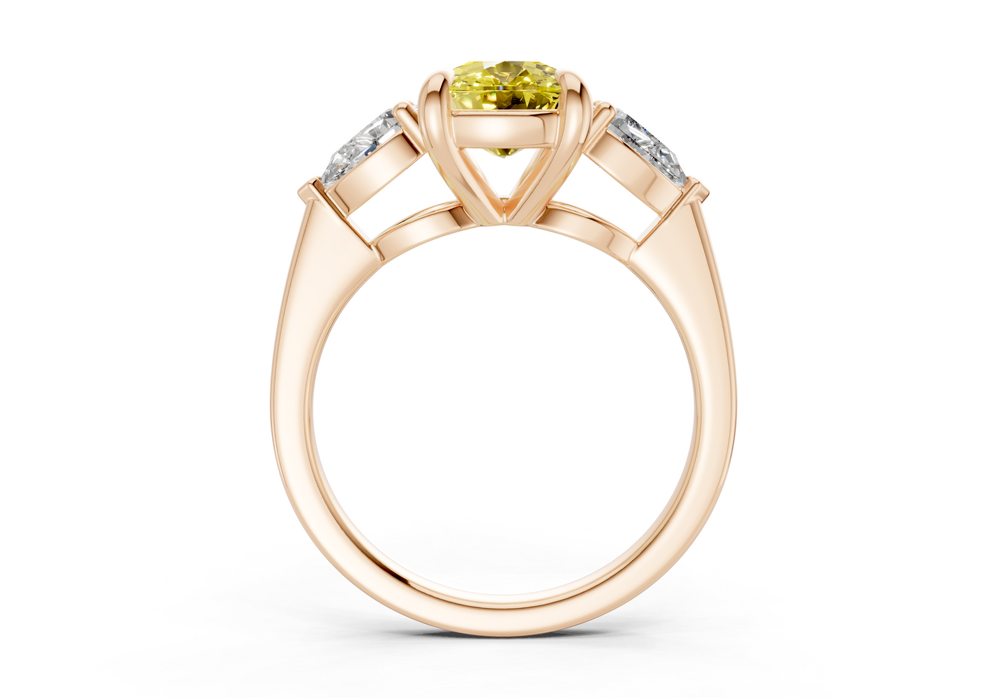 Vine Yellow Diamond Three Stone Elongated Cushion Cut 1.8mm Engagement Ring