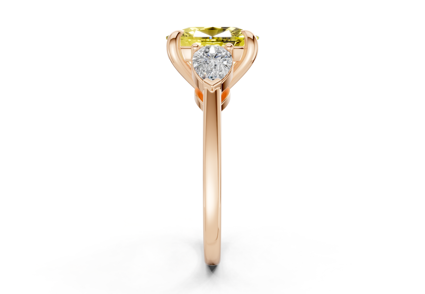 Vine Yellow Diamond Three Stone Elongated Cushion Cut 1.8mm Engagement Ring