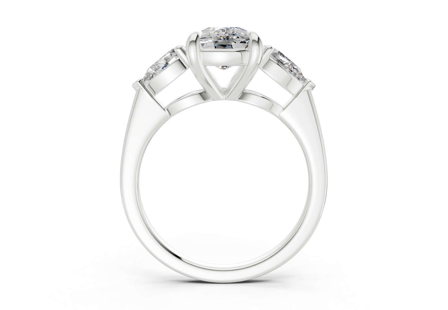Vine Diamond Three Stone Elongated Cushion Cut 1.8mm Engagement Ring