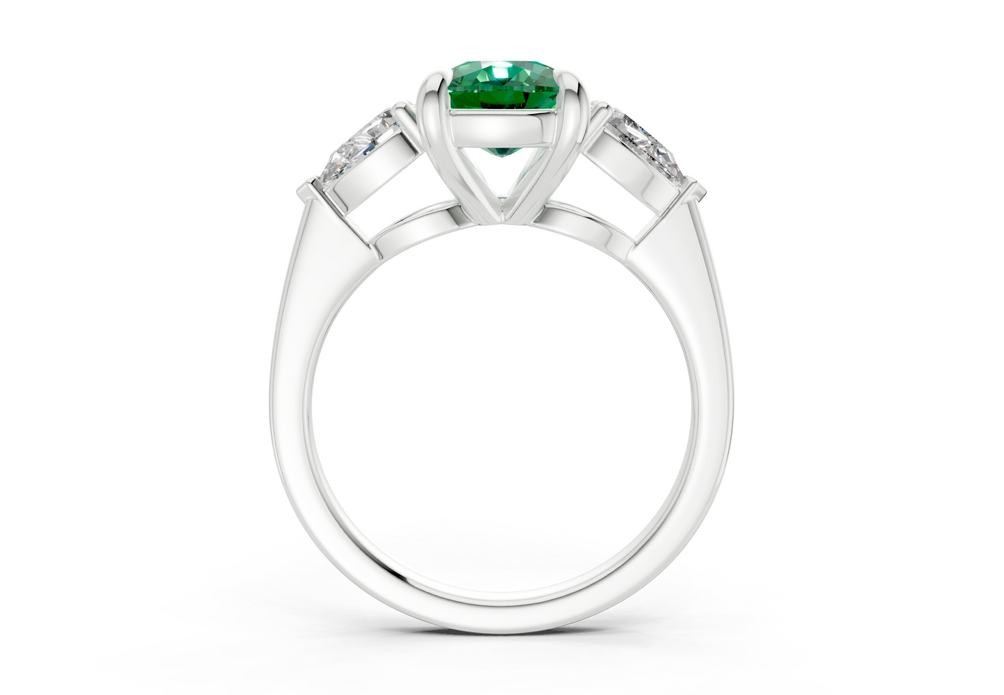 Vine Emerald Gemstone Three Stone Elongated Cushion Cut 1.8mm Engagement Ring