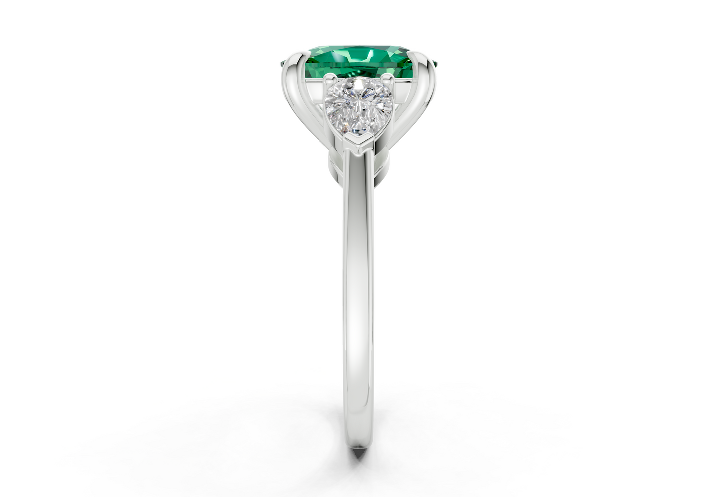 Vine Emerald Gemstone Three Stone Elongated Cushion Cut 1.8mm Engagement Ring