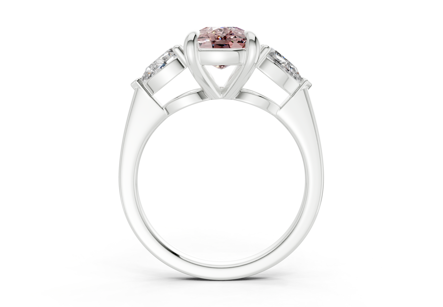 Vine Pink Diamond Three Stone Elongated Cushion Cut 1.8mm Engagement Ring