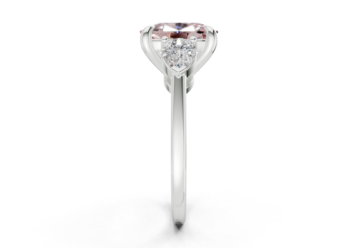 Vine Pink Diamond Three Stone Elongated Cushion Cut 1.8mm Engagement Ring