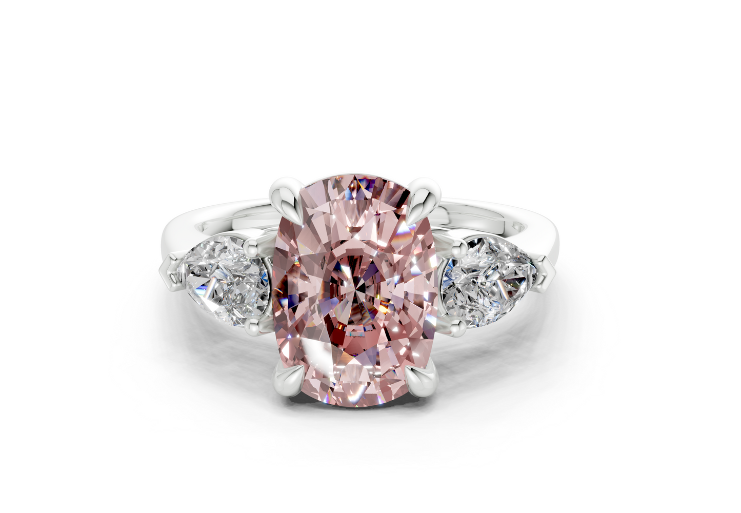 Vine Pink Diamond Three Stone Elongated Cushion Cut 1.8mm Engagement Ring