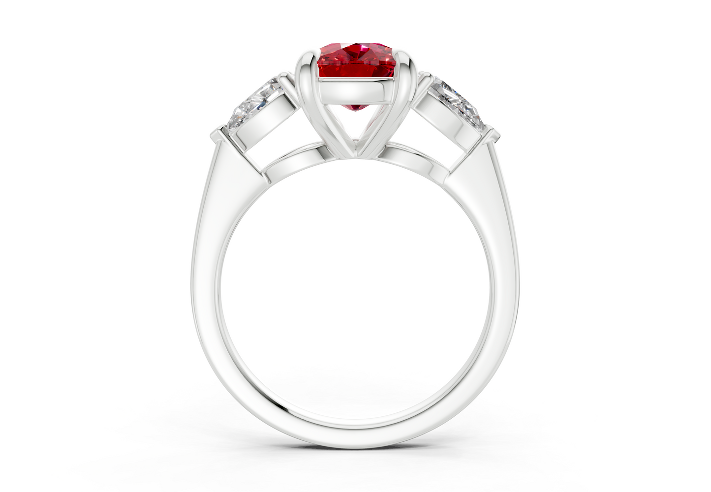 Vine Ruby Gemstone Three Stone Elongated Cushion Cut 1.8mm Engagement Ring