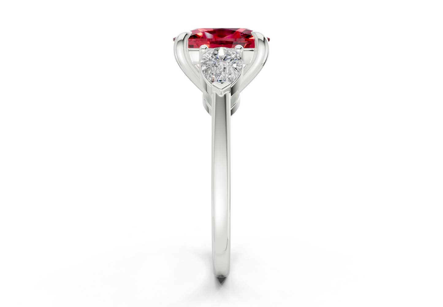 Vine Ruby Gemstone Three Stone Elongated Cushion Cut 1.8mm Engagement Ring