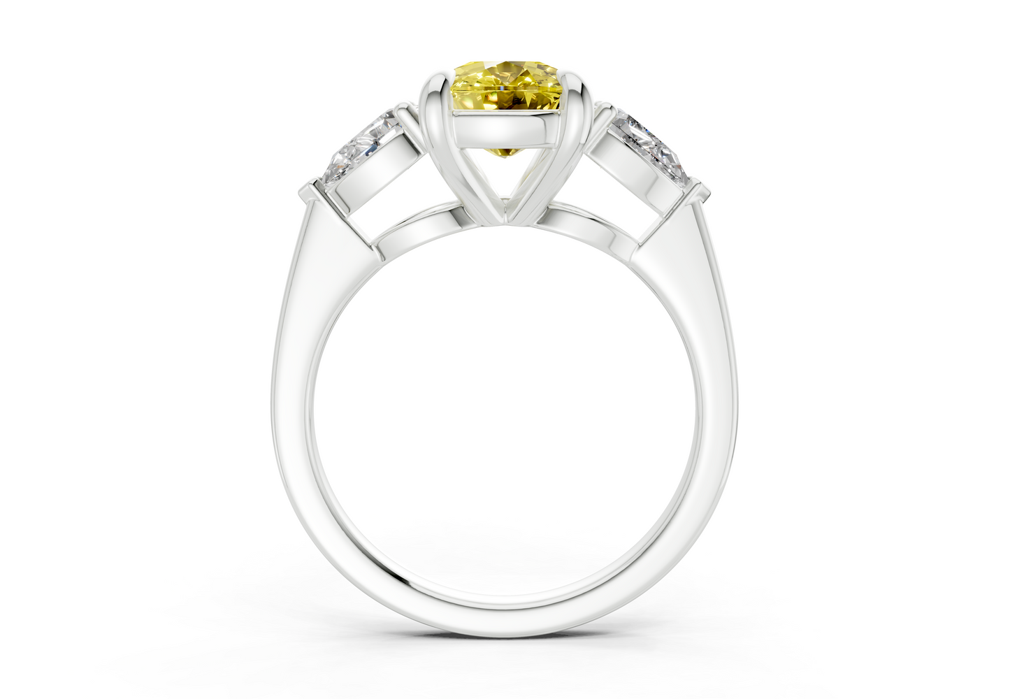 Vine Yellow Diamond Three Stone Elongated Cushion Cut 1.8mm Engagement Ring