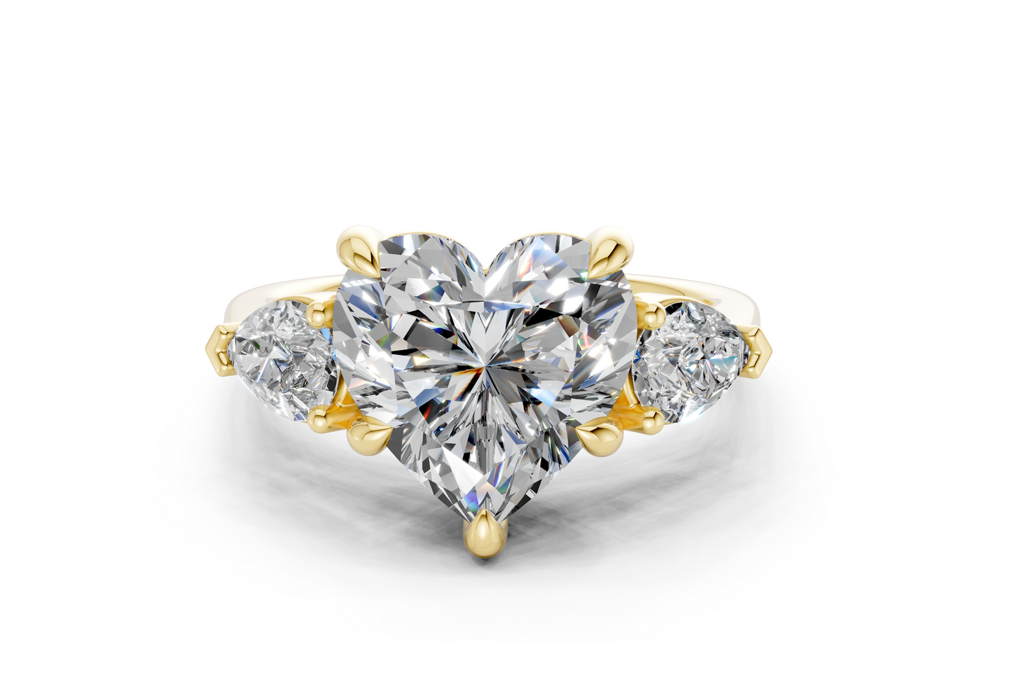 Vine Diamond Three Stone Heart Cut 1.8mm Engagement Ring