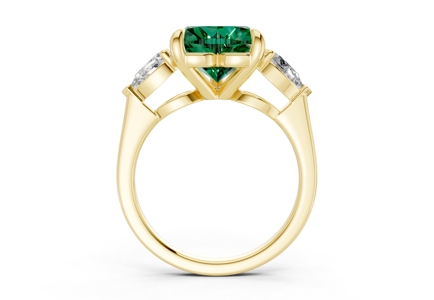 Vine Emerald Gemstone Three Stone Heart Cut 1.8mm Engagement Ring