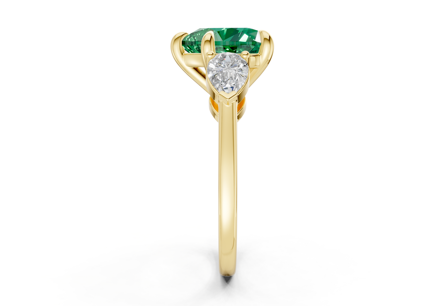 Vine Emerald Gemstone Three Stone Heart Cut 1.8mm Engagement Ring