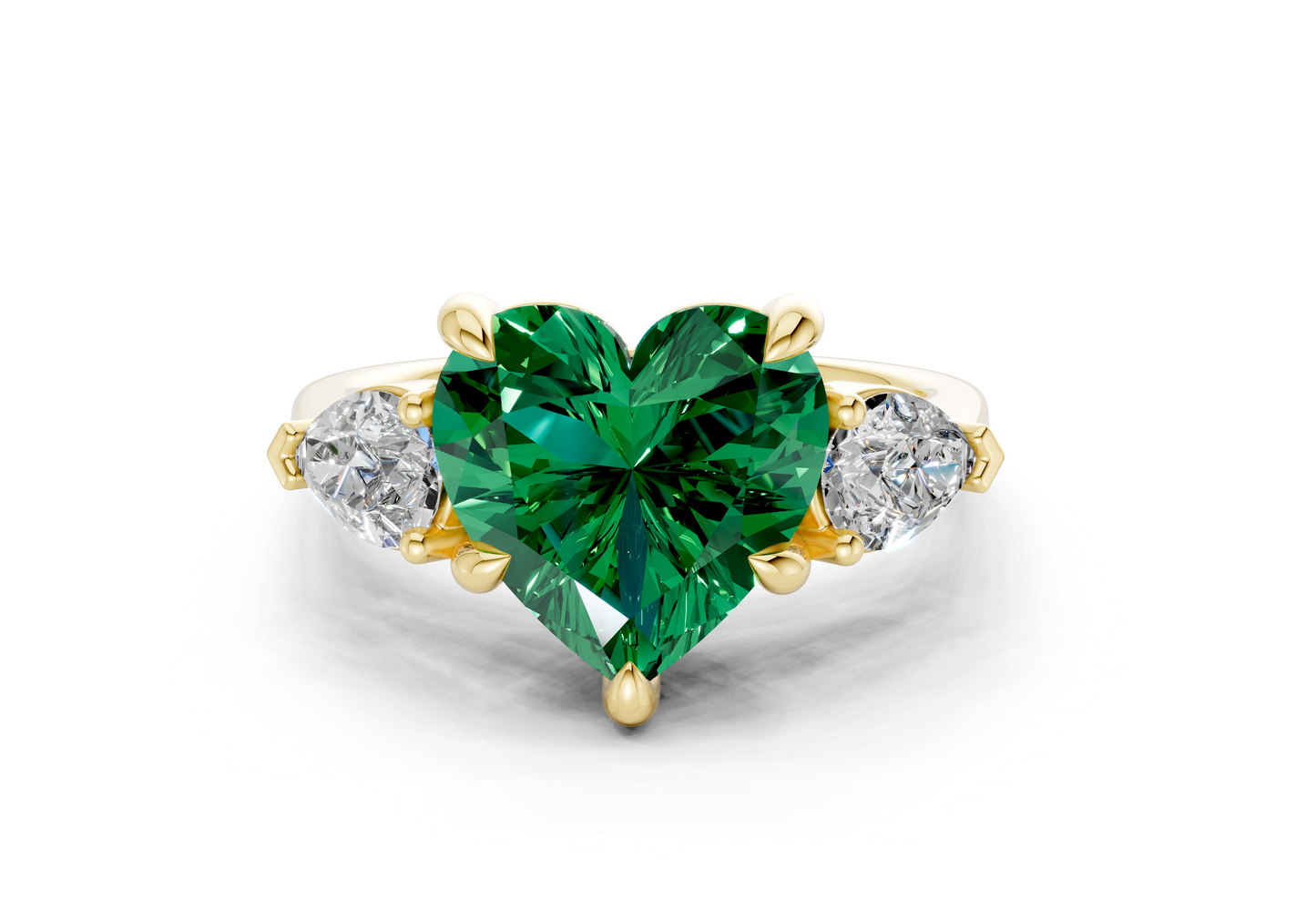 Vine Emerald Gemstone Three Stone Heart Cut 1.8mm Engagement Ring