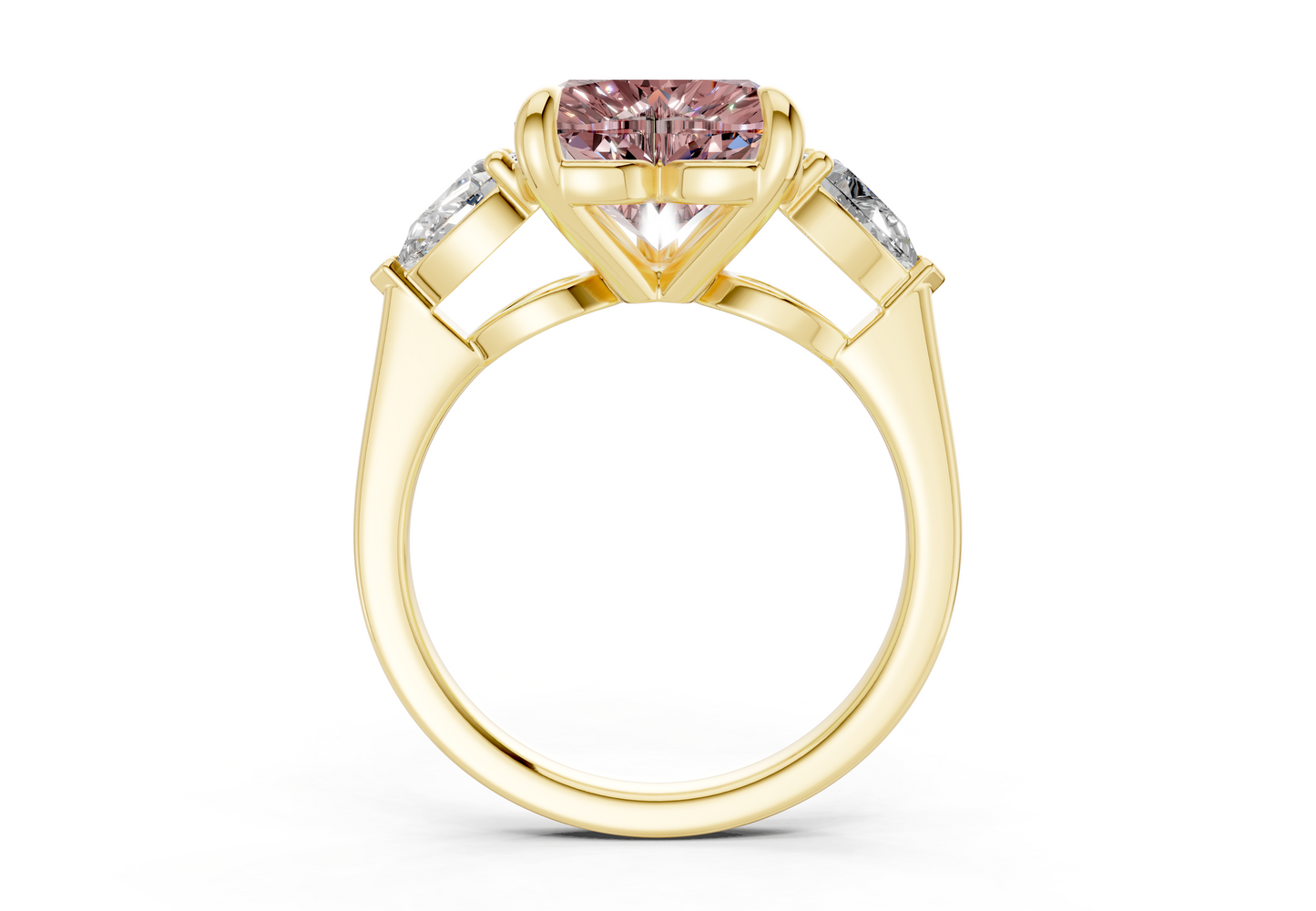 Vine Pink Diamond Three Stone Heart Cut 1.8mm Engagement Ring