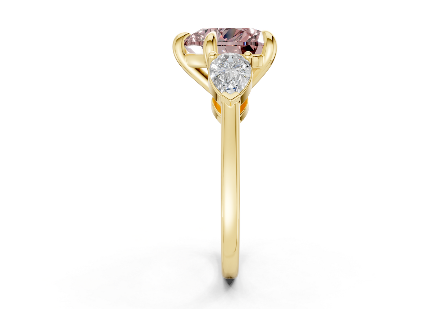 Vine Pink Diamond Three Stone Heart Cut 1.8mm Engagement Ring