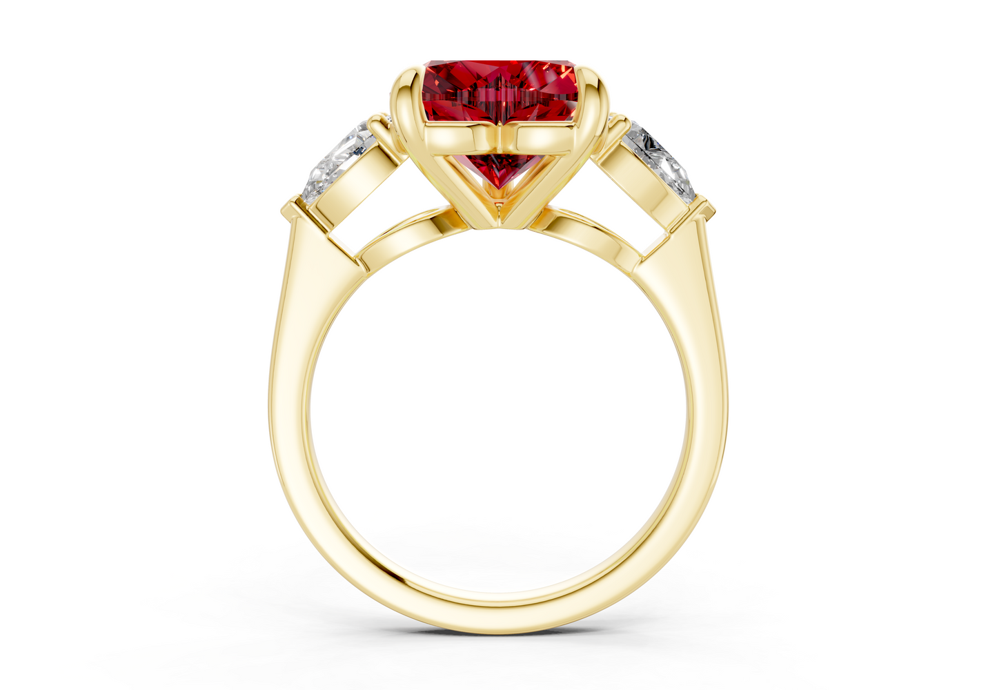 Vine Ruby Gemstone Three Stone Heart Cut 1.8mm Engagement Ring