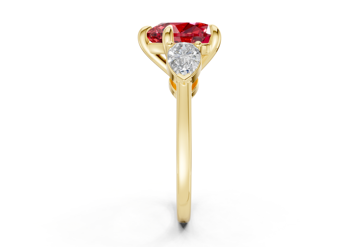 Vine Ruby Gemstone Three Stone Heart Cut 1.8mm Engagement Ring