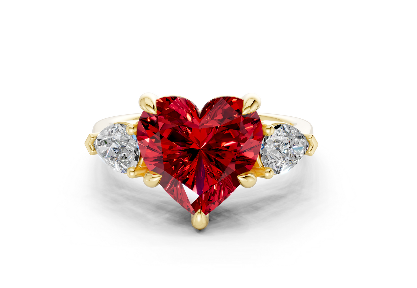 Vine Ruby Gemstone Three Stone Heart Cut 1.8mm Engagement Ring