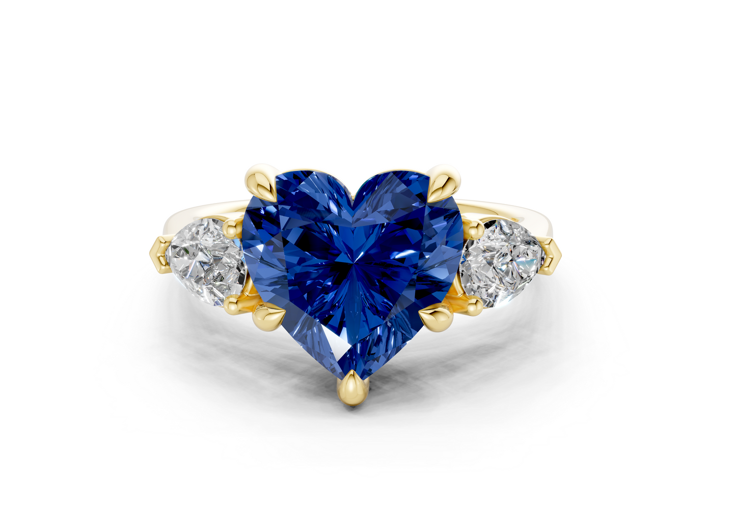 Vine Sapphire Gemstone Three Stone Heart Cut 1.8mm Engagement Ring