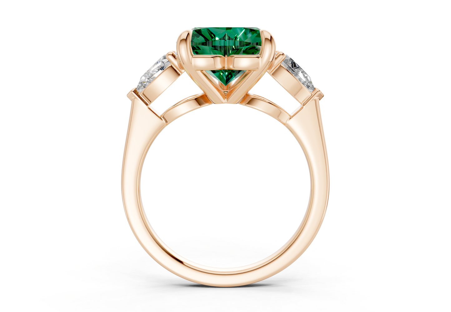 Vine Emerald Gemstone Three Stone Heart Cut 1.8mm Engagement Ring