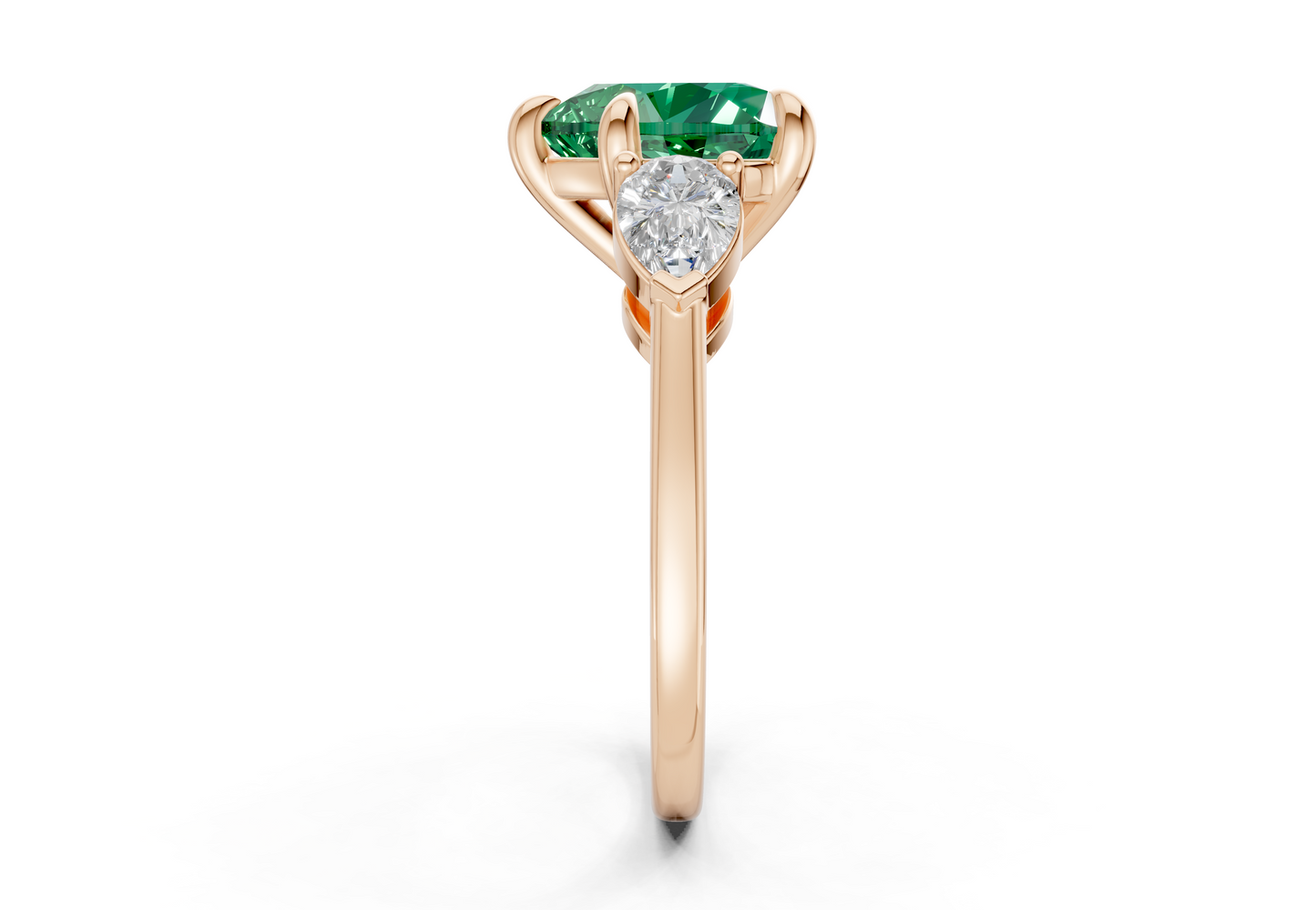 Vine Emerald Gemstone Three Stone Heart Cut 1.8mm Engagement Ring