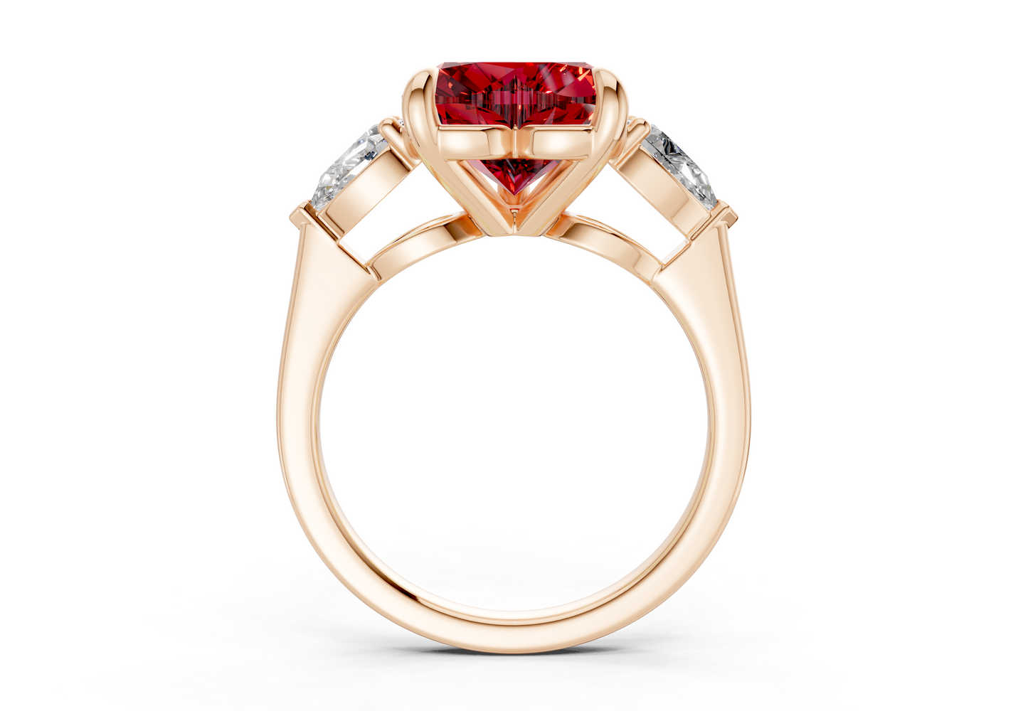 Vine Ruby Gemstone Three Stone Heart Cut 1.8mm Engagement Ring